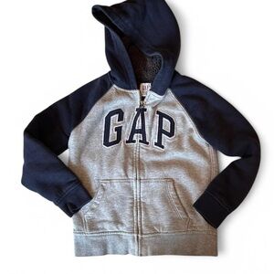 Kids Gap Zip-Up Hoodie, Size Small | Heather Gray with Navy Arms & Hood